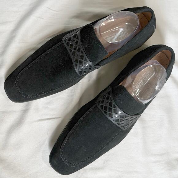 Stacy Adams men’s 10.5 black suede leather slip on loafers crosshatched strap. - Picture 9 of 10